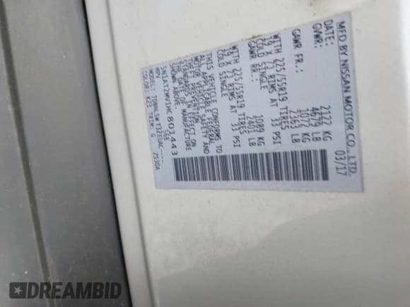 ✅ 2017 Nissan Rogue SL • VIN: 5N1AT2MV1HC801443 • Lot: 42194810. Listed on IAAI with 134,719 mi. Free auction sales archive from the USA and detailed vehicle history report at DreamBid. Image 9.