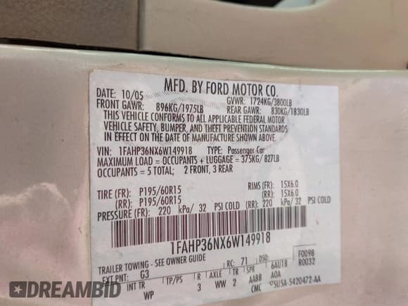 ✅ 2006 Ford Focus SE • VIN: 1FAHP36NX6W149918 • Lot: 43640346. Wystawiony na IAAI z przebiegiem 119 356 mil. Bezpłatny archiwum sprzedaży aukcyjnych z USA i szczegółowy raport historii pojazdu na DreamBid. Zdjęcie 9.