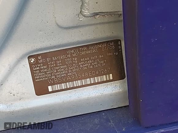 ✅ 2008 BMW 3 Series M3 • VIN: WBSVA93548E041267 • Lot: 43344836. Listed on IAAI with 112,000 mi. Free auction sales archive from the USA and detailed vehicle history report at DreamBid. Image 9.