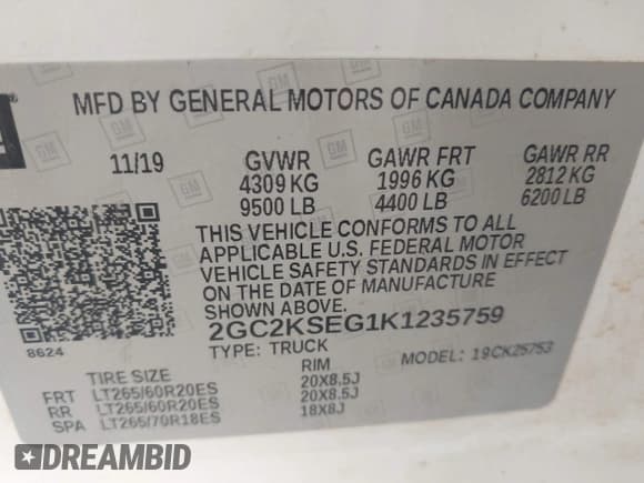 ✅ 2019 Chevrolet Silverado 2500HD LT • VIN: 2GC2KSEG1K1235759 • Lot: 43194918. Listed on IAAI with 139,856 mi. Free auction sales archive from the USA and detailed vehicle history report at DreamBid. Image 9.