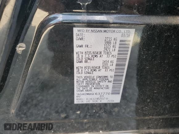 ✅ 2016 Nissan Pathfinder SV • VIN: 5N1AR2MNXGC637770 • Lot: 59281825. Listed on Copart with 95,478 mi. Free auction sales archive from the USA and detailed vehicle history report at DreamBid. Image 14.