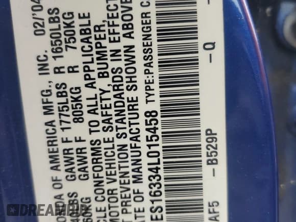 ✅ 2004 Honda Civic VP • VIN: 1HGES16334L015458 • Lot: 60672115. Listed on Copart with 157,970 mi. Free auction sales archive from the USA and detailed vehicle history report at DreamBid. Image 12.