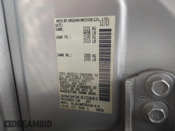 ✅ 2013 Nissan Maxima SV • VIN: 1N4AA5AP5DC820885 • Lot: 43161171. Listed on IAAI with 168,207 mi. Free auction sales archive from the USA and detailed vehicle history report at DreamBid. Image 9.