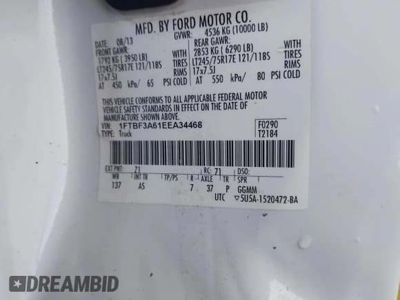 ✅ 2014 Ford F-350 XL • VIN: 1FTBF3A61EEA34468 • Лот: 43628115. Опубликован ранее на IAAI с пробегом 213 768 миль. Бесплатный доступ к архиву аукционных продаж из США и подробный отчёт об истории автомобиля на DreamBid. Изображение 9.