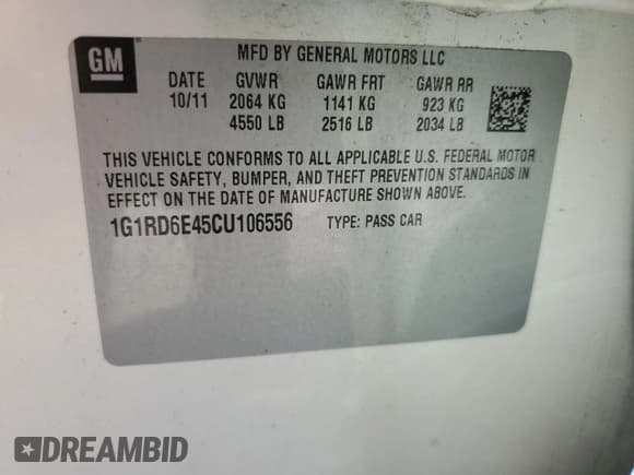 ✅ 2012 Chevrolet Volt • VIN: 1G1RD6E45CU106556 • Lot: 74603324. Wystawiony na Copart z przebiegiem 170 875 mil. Bezpłatny archiwum sprzedaży aukcyjnych z USA i szczegółowy raport historii pojazdu na DreamBid. Zdjęcie 12.