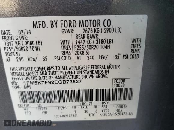 ✅ 2014 Ford Explorer Limited • VIN: 1FM5K7F92EGB73527 • Lot: 80208265. Listed on Copart with 127,446 mi. Free auction sales archive from the USA and detailed vehicle history report at DreamBid. Image 13.
