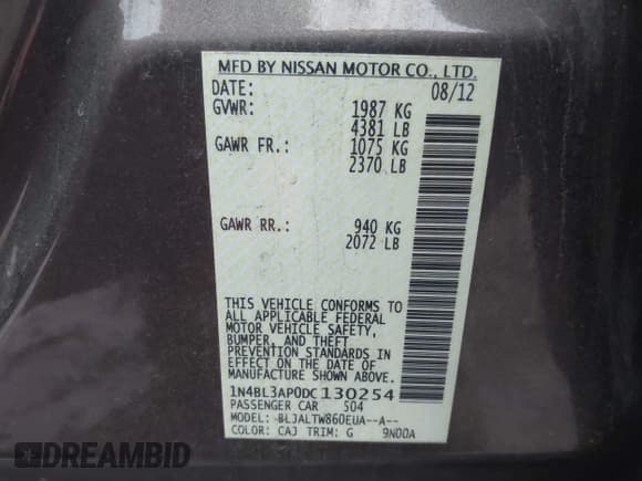 ✅ 2013 Nissan Altima S • VIN: 1N4BL3AP0DC130254 • Lot: 41562758. Wystawiony na IAAI z przebiegiem 161 742 mil. Bezpłatny archiwum sprzedaży aukcyjnych z USA i szczegółowy raport historii pojazdu na DreamBid. Zdjęcie 9.