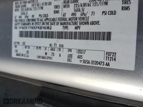 ✅ 2015 Ford Transit XL • VIN: 1FMZK1YMXFKB16362 • Лот: 57024515. Опубликован ранее на Copart с пробегом 112 665 миль. Бесплатный доступ к архиву аукционных продаж из США и подробный отчёт об истории автомобиля на DreamBid. Изображение 13.