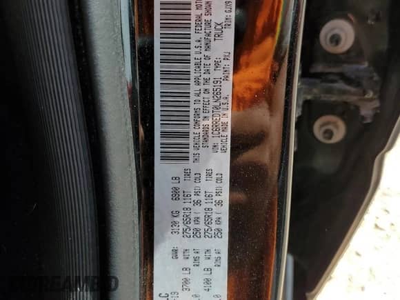 2020 Ram 1500 Laramie with VIN 1C6RREDT0LN265191, listed as a Copart auction lot 57207775 with 124,269 mi miles and Salvage title. Bid and sale history available at DreamBid. Image 12.