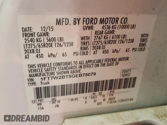 ✅ 2016 Ford F-250 Lariat • VIN: 1FT7W2BT5GEB75079 • Lot: 84063405. Listed on Copart with 220,901 mi. Free auction sales archive from the USA and detailed vehicle history report at DreamBid. Image 12.