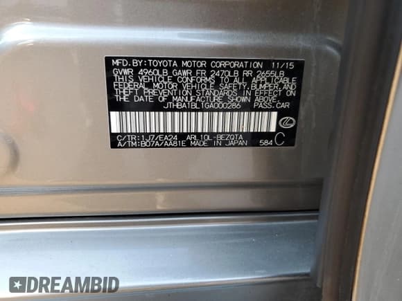 ✅ 2016 Lexus GS 200t • VIN: JTHBA1BL1GA000286 • Lot: 87590975. Wystawiony na Copart z przebiegiem 75 064 mil. Bezpłatny archiwum sprzedaży aukcyjnych z USA i szczegółowy raport historii pojazdu na DreamBid. Zdjęcie 12.