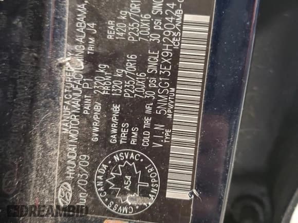 ✅ 2009 Hyundai Santa Fe GL • VIN: 5NMSG13EX9H290424 • Lot: 45644875. Listed on Copart with 239,932 mi. Free auction sales archive from the USA and detailed vehicle history report at DreamBid. Image 13.