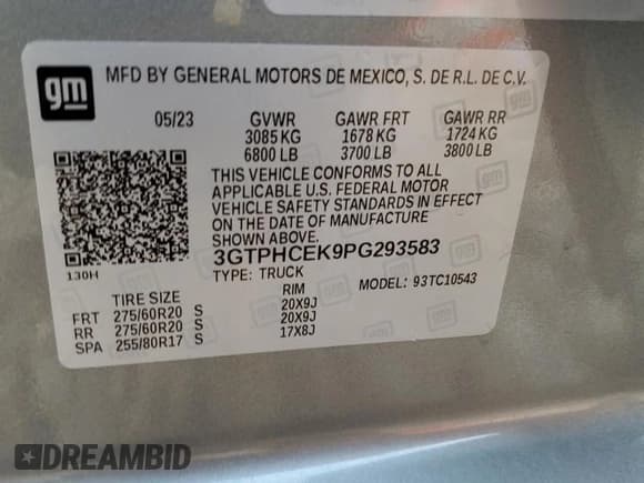 ✅ 2023 GMC Sierra 1500 Elevation • VIN: 3GTPHCEK9PG293583 • Lot: 43849705. Listed on Copart with 26,511 mi. Free auction sales archive from the USA and detailed vehicle history report at DreamBid. Image 12.