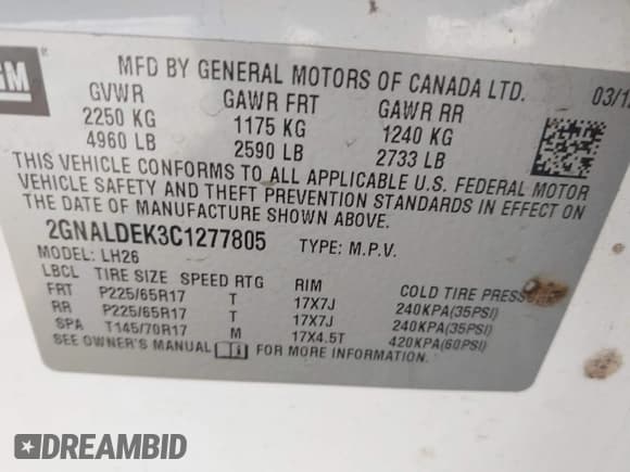 ✅ 2012 Chevrolet Equinox 1LT • VIN: 2GNALDEK3C1277805 • Lot: 43691992. Listed on IAAI with 196,039 mi. Free auction sales archive from the USA and detailed vehicle history report at DreamBid. Image 9.