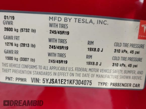 ✅ 2019 Tesla Model S 75D • VIN: 5YJSA1E21KF304075 • Лот: 41193021. Опубликован ранее на IAAI с пробегом 88 432 миль. Бесплатный доступ к архиву аукционных продаж из США и подробный отчёт об истории автомобиля на DreamBid. Изображение 9.