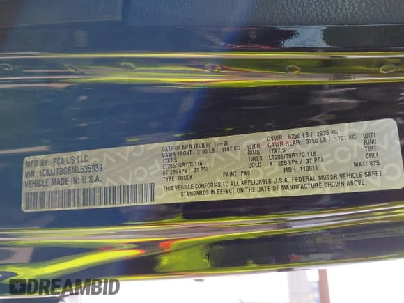 ✅ 2021 Jeep Gladiator Rubicon • VIN: 1C6JJTBG6ML535939 • Lot: 42260764. Listed on IAAI with 114,060 mi. Free auction sales archive from the USA and detailed vehicle history report at DreamBid. Image 9.