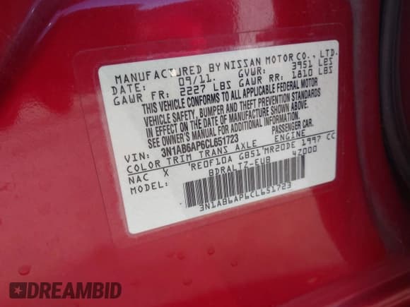 ✅ 2012 Nissan Sentra SR • VIN: 3N1AB6AP6CL651723 • Lot: 43660240. Listed on IAAI with 169,288 mi. Free auction sales archive from the USA and detailed vehicle history report at DreamBid. Image 9.