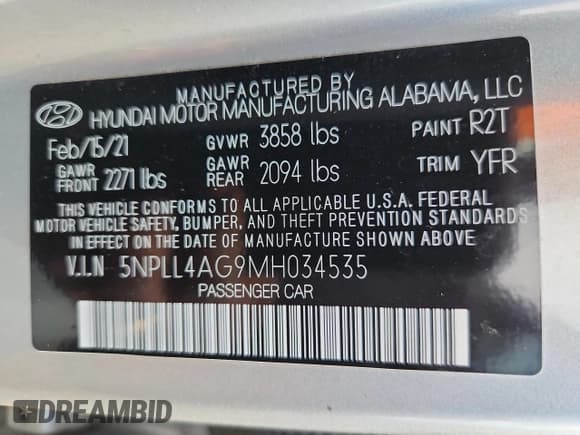 ✅ 2021 Hyundai Elantra SE • VIN: 5NPLL4AG9MH034535 • Lot: 83861985. Listed on Copart with 96,012 mi. Free auction sales archive from the USA and detailed vehicle history report at DreamBid. Image 12.