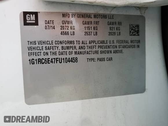 2015 Chevrolet Volt z VIN 1G1RC6E47FU104458, wystawiony jako Copart lot #46231674 z przebiegiem 145 026 mil mil oraz . Historia ofert i sprzedaży dostępna na DreamBid. Obrazek 14.