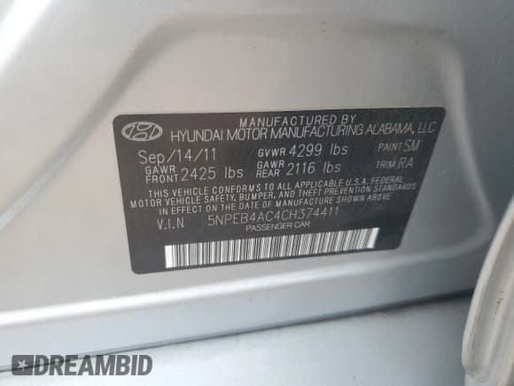 ✅ 2012 Hyundai Sonata GLS • VIN: 5NPEB4AC4CH374411 • Lot: 70139884. Listed on Copart with 82,013 mi. Free auction sales archive from the USA and detailed vehicle history report at DreamBid. Image 12.