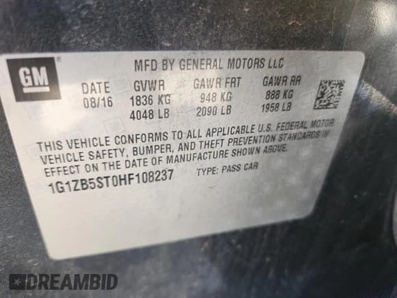 ✅ 2017 Chevrolet Malibu LS • VIN: 1G1ZB5ST0HF108237 • Lot: 90821405. Listed on Copart with 111,373 mi. Free auction sales archive from the USA and detailed vehicle history report at DreamBid. Image 13.