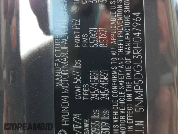 2024 Hyundai Santa Fe Calligraphy z VIN 5NMP5DGL3RH047964, wystawiony jako Copart lot #76766184 z przebiegiem 1 585 mil mil oraz Szkoda całkowita • Salvage title. Historia ofert i sprzedaży dostępna na DreamBid. Obrazek 13.