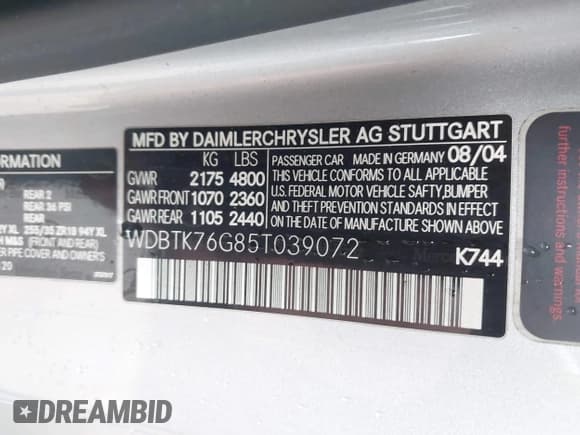 ✅ 2005 Mercedes-Benz CLK 55 AMG • VIN: WDBTK76G85T039072 • Lot: 43235467. Listed on IAAI with 67,630 mi. Free auction sales archive from the USA and detailed vehicle history report at DreamBid. Image 9.