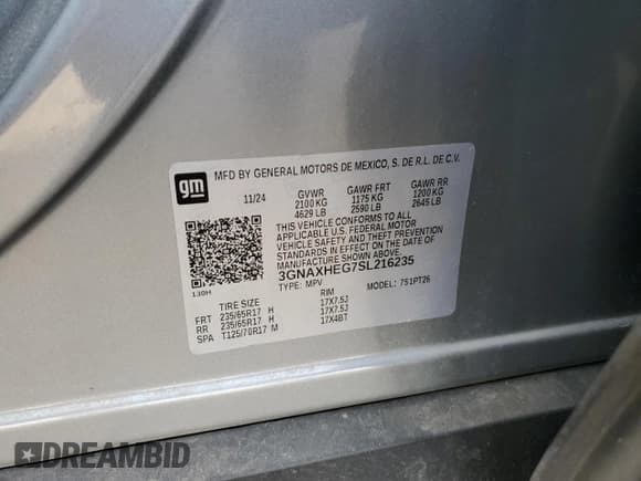 ✅ 2025 Chevrolet Equinox FWD LT • VIN: 3GNAXHEG7SL216235 • Lot: 92391245. Listed on Copart with 35,295 mi. Free auction sales archive from the USA and detailed vehicle history report at DreamBid. Image 14.