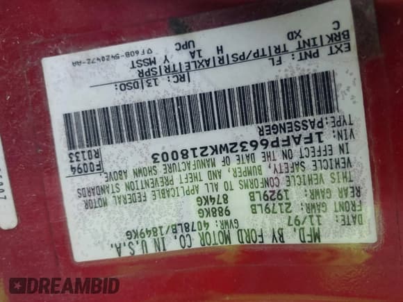 ✅ 1998 Ford Contour SE • VIN: 1FAFP6632WK218003 • Лот: 41056783. Опубликован ранее на IAAI с пробегом 166 023 миль. Бесплатный доступ к архиву аукционных продаж из США и подробный отчёт об истории автомобиля на DreamBid. Изображение 9.