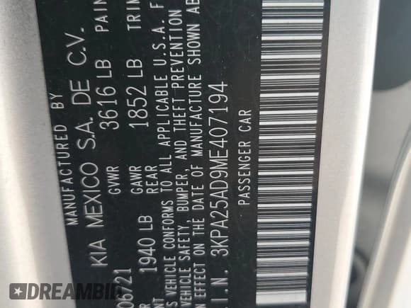 ✅ 2021 Kia Rio S • VIN: 3KPA25AD9ME407194 • Lot: 68083045. Wystawiony na Copart z przebiegiem 51 623 mil. Bezpłatny archiwum sprzedaży aukcyjnych z USA i szczegółowy raport historii pojazdu na DreamBid. Zdjęcie 12.