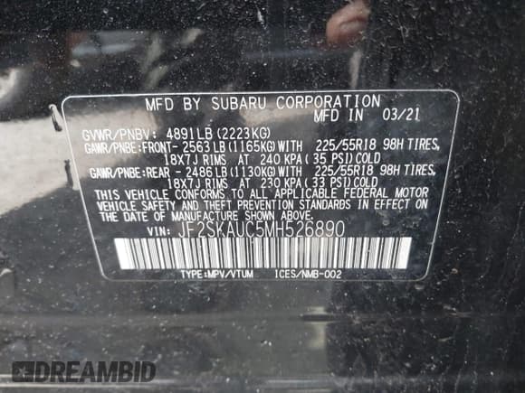 ✅ 2021 Subaru Forester Limited • VIN: JF2SKAUC5MH526890 • Lot: 41930181. Wystawiony na IAAI z przebiegiem 35 014 mil. Bezpłatny archiwum sprzedaży aukcyjnych z USA i szczegółowy raport historii pojazdu na DreamBid. Zdjęcie 9.