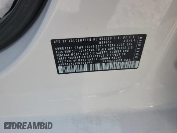 ✅ 2014 Volkswagen Jetta GLI • VIN: 3VW5T7AJ2EM298159 • Lot: 67119885. Listed on Copart with Not provided. Free auction sales archive from the USA and detailed vehicle history report at DreamBid. Image 12.