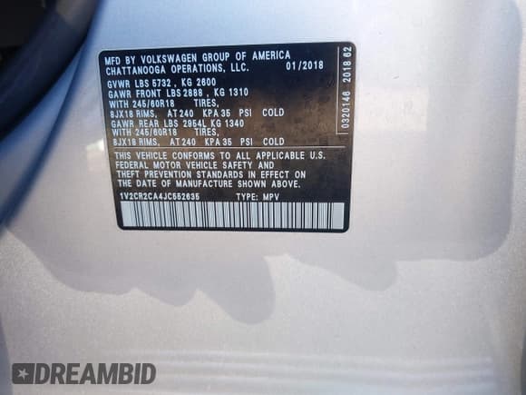 ✅ 2018 Volkswagen Atlas SE • VIN: 1V2CR2CA4JC552635 • Lot: 43647631. Wystawiony na IAAI z przebiegiem 93 186 mil. Bezpłatny archiwum sprzedaży aukcyjnych z USA i szczegółowy raport historii pojazdu na DreamBid. Zdjęcie 9.