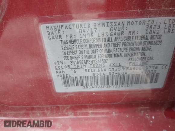 ✅ 2017 Nissan Sentra SR • VIN: 3N1AB7AP3HY314507 • Lot: 43672047. Listed on IAAI with 778,307 mi. Free auction sales archive from the USA and detailed vehicle history report at DreamBid. Image 9.