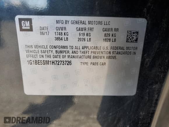 ✅ 2017 Chevrolet Cruze LT • VIN: 1G1BE5SM1H7273726 • Lot: 89544495. Listed on Copart with 119,310 mi miles. Access the free auction sales archive from the USA and view a detailed vehicle history report at DreamBid. Image 13.