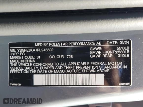 ✅ 2024 Polestar 2 • VIN: YSMFE3KA7RL246692 • Lot: 69330624. Wystawiony na Copart z przebiegiem 1 614 mil. Bezpłatny archiwum sprzedaży aukcyjnych z USA i szczegółowy raport historii pojazdu na DreamBid. Zdjęcie 13.