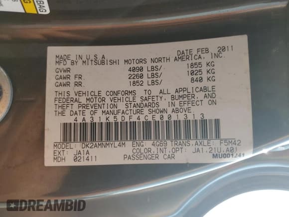 ✅ 2012 Mitsubishi Eclipse GS • VIN: 4A31K5DF4CE001313 • Lot: 80442285. Wystawiony na Copart z przebiegiem 186 979 mil. Bezpłatny archiwum sprzedaży aukcyjnych z USA i szczegółowy raport historii pojazdu na DreamBid. Zdjęcie 12.