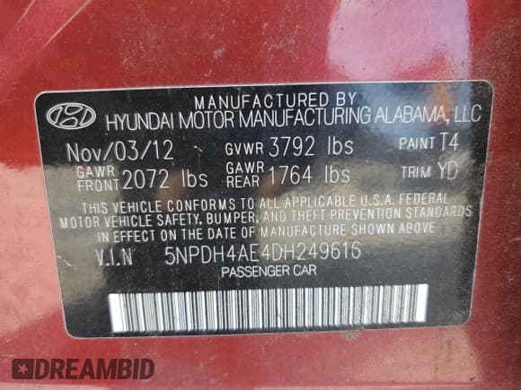 ✅ 2013 Hyundai Elantra GLS • VIN: 5NPDH4AE4DH249616 • Lot: 81478295. Listed on Copart with 140,064 mi. Free auction sales archive from the USA and detailed vehicle history report at DreamBid. Image 13.