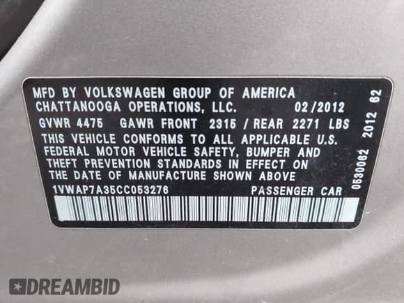 ✅ 2012 Volkswagen Passat S • VIN: 1VWAP7A35CC053276 • Lot: 43779958. Wystawiony na IAAI z przebiegiem 167 406 mil. Bezpłatny archiwum sprzedaży aukcyjnych z USA i szczegółowy raport historii pojazdu na DreamBid. Zdjęcie 9.
