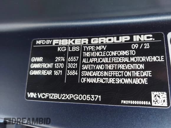 ✅ 2023 Fisker Ocean One • VIN: VCF1ZBU2XPG005371 • Лот: 43630996. Опубликован ранее на IAAI с пробегом 5 миль. Бесплатный доступ к архиву аукционных продаж из США и подробный отчёт об истории автомобиля на DreamBid. Изображение 9.