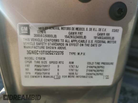 ✅ 2002 Chevrolet Avalanche • VIN: 3GNEC13T02G272076 • Lot: 81549515. Listed on Copart with 224,474 mi. Free auction sales archive from the USA and detailed vehicle history report at DreamBid. Image 12.