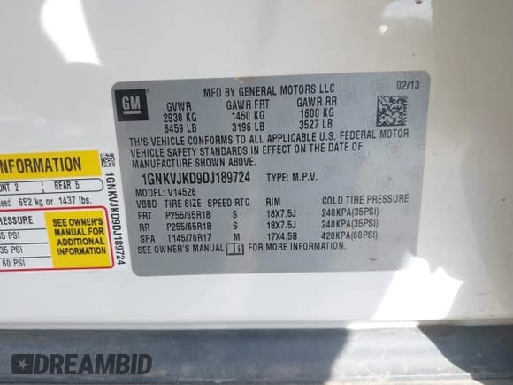 ✅ 2013 Chevrolet Traverse LT • VIN: 1GNKVJKD9DJ189724 • Lot: 43037197. Wystawiony na IAAI z przebiegiem 156 728 mil. Bezpłatny archiwum sprzedaży aukcyjnych z USA i szczegółowy raport historii pojazdu na DreamBid. Zdjęcie 9.