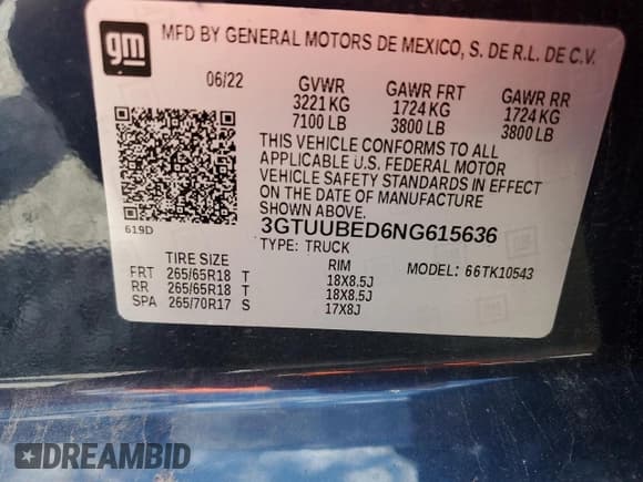 ✅ 2022 GMC Sierra 1500 SLE • VIN: 3GTUUBED6NG615636 • Лот: 57758405. Опубликован ранее на Copart с пробегом 67 144 миль. Бесплатный доступ к архиву аукционных продаж из США и подробный отчёт об истории автомобиля на DreamBid. Изображение 13.