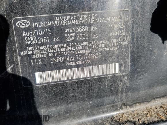 ✅ 2016 Hyundai Elantra SE • VIN: 5NPDH4AE7GH741836 • Lot: 86220755. Listed on Copart with 190,839 mi. Free auction sales archive from the USA and detailed vehicle history report at DreamBid. Image 12.