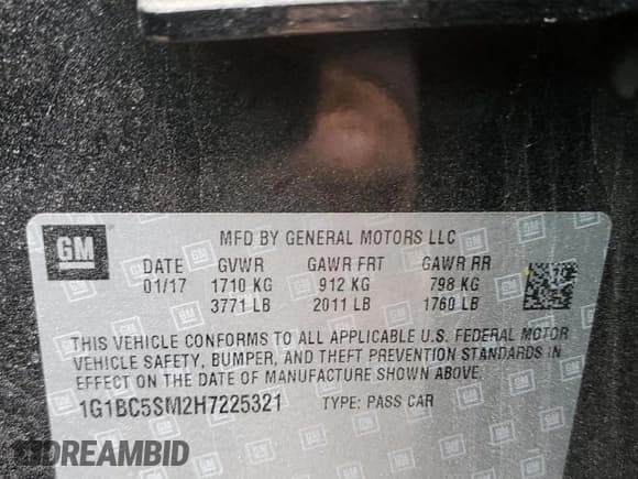 ✅ 2017 Chevrolet Cruze LS • VIN: 1G1BC5SM2H7225321 • Лот: 67201002. Опубликован ранее на Copart с пробегом 63 220 миль. Бесплатный доступ к архиву аукционных продаж из США и подробный отчёт об истории автомобиля на DreamBid. Изображение 10.