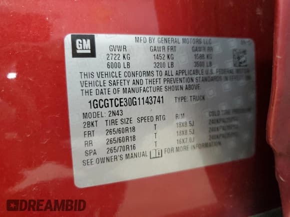 ✅ 2016 Chevrolet Colorado 4WD LT • VIN: 1GCGTCE30G1143741 • Lot: 70197024. Listed on Copart with 89,315 mi. Free auction sales archive from the USA and detailed vehicle history report at DreamBid. Image 14.