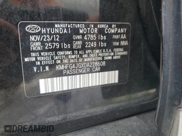 ✅ 2013 Hyundai Azera • VIN: KMHFG4JGXDA228608 • Лот: 69691545. Опубликован ранее на Copart с пробегом 194 323 миль. Бесплатный доступ к архиву аукционных продаж из США и подробный отчёт об истории автомобиля на DreamBid. Изображение 12.