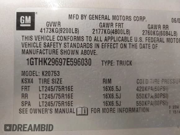 ✅ 2007 GMC Sierra 2500HD SLE2 • VIN: 1GTHK29697E596030 • Lot: 40487697. Listed on IAAI with 232,777 mi. Free auction sales archive from the USA and detailed vehicle history report at DreamBid. Image 9.