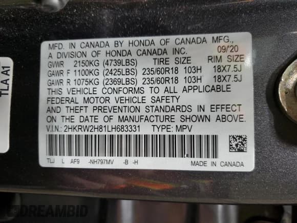 ✅ 2020 Honda CR-V EX-L • VIN: 2HKRW2H81LH683331 • Lot: 93474515. Wystawiony na Copart z przebiegiem 53 779 mil. Bezpłatny archiwum sprzedaży aukcyjnych z USA i szczegółowy raport historii pojazdu na DreamBid. Zdjęcie 13.