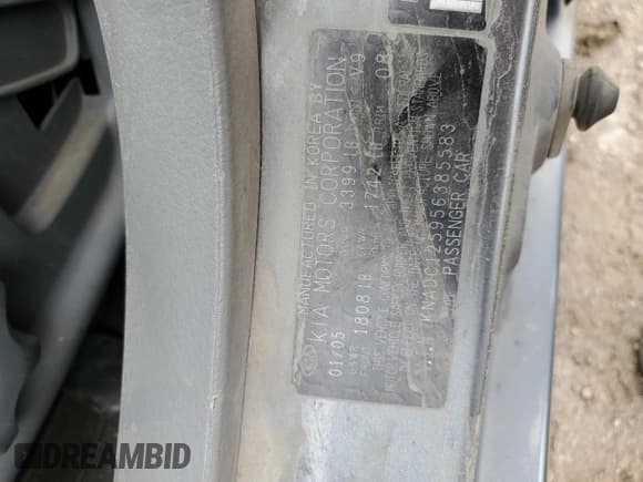 ✅ 2005 Kia Rio • VIN: KNADC125956385583 • Lot: 57526315. Listed on Copart with Not provided. Free auction sales archive from the USA and detailed vehicle history report at DreamBid. Image 13.